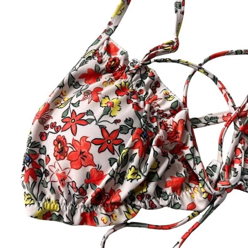 Zaful Women Floral Print Two Piece Bikini Set White Red Yellow Size M NEW